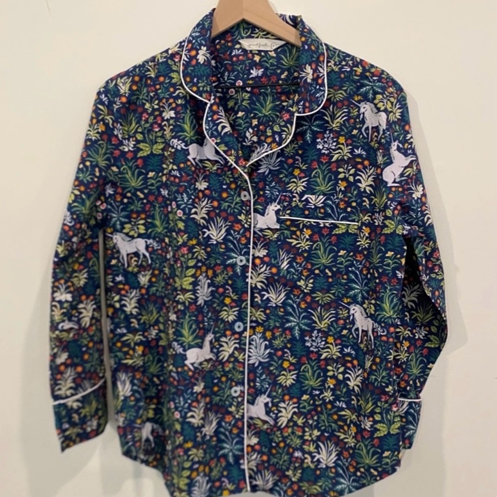 Printfresh Whimsical Unicorn Garden Long Pajama Set in Navy Size Small - Picture 7 of 12